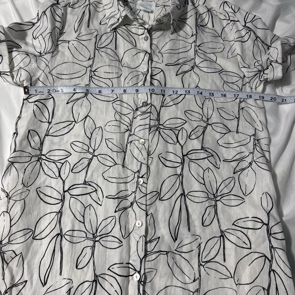 Cynthia Rowley 100% Linen Dress White with Black Floral Button Down Size Small - Picture 9 of 13